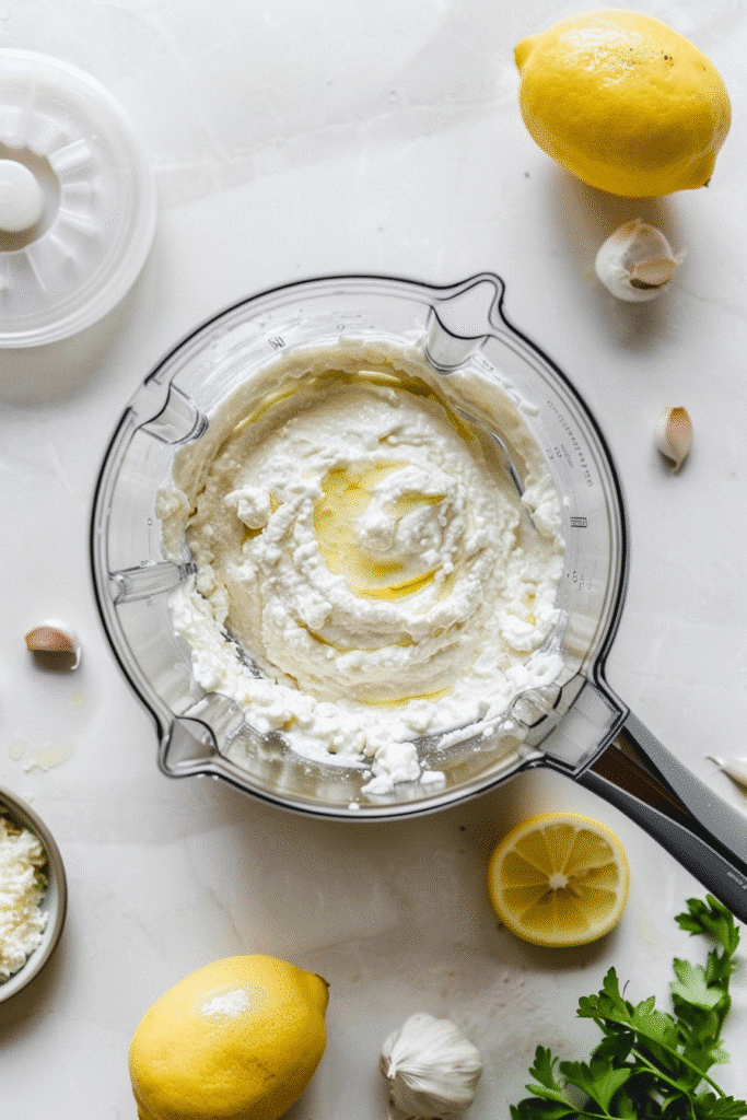 Step-by-step process for making whipped cottage cheese dip